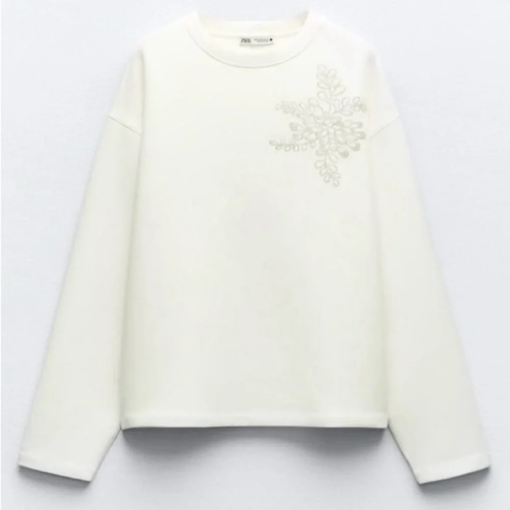 ZARA Ivory Jeweled Sweatshirt | X-Large | Long Sleeve | Sold Out - Picture 8 of 10